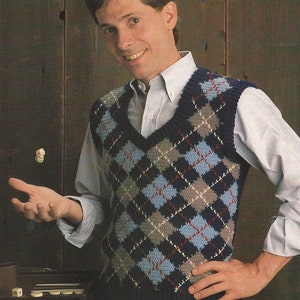 Crochet Mens Argyle Vest Pattern KC0474 