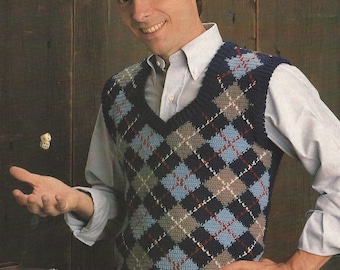 Crochet Mens Argyle Vest Pattern #KC0474, Advanced Skill Level, Crochet PDF DIGITAL Pattern