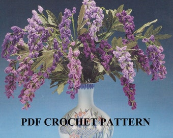 Crochet Wisteria Flowers Floral Arrangement Pattern #KC0386, Intermediate Skill, Crochet PDF Digital Pattern