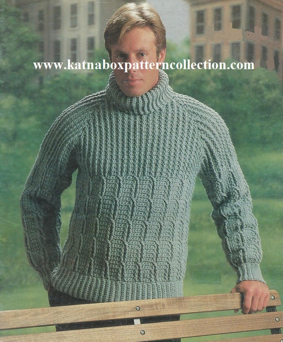 Crochet Mens Mock Cable Raglan Pullover Sweater Pattern KC0591 Advanced Skill Level Crochet PDF Digital Pattern