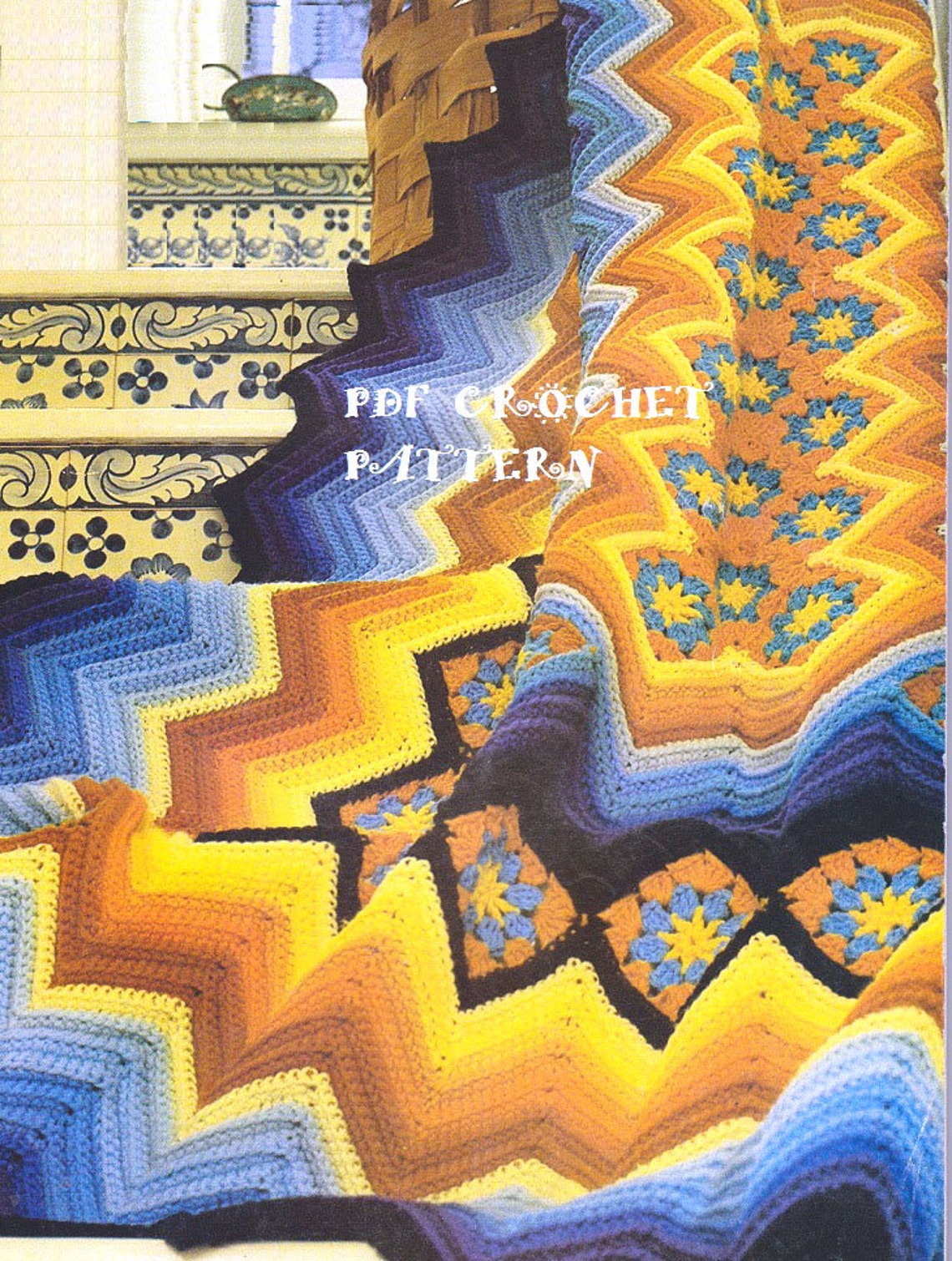 Crochet Granny Square Ripple Afghan Pattern KC0450 Advanced Etsy