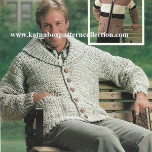 Crochet Mens Shawl Collared Cardigan Pattern #KC0592, Advanced Skill Level, Crochet PDF DIGITAL Pattern
