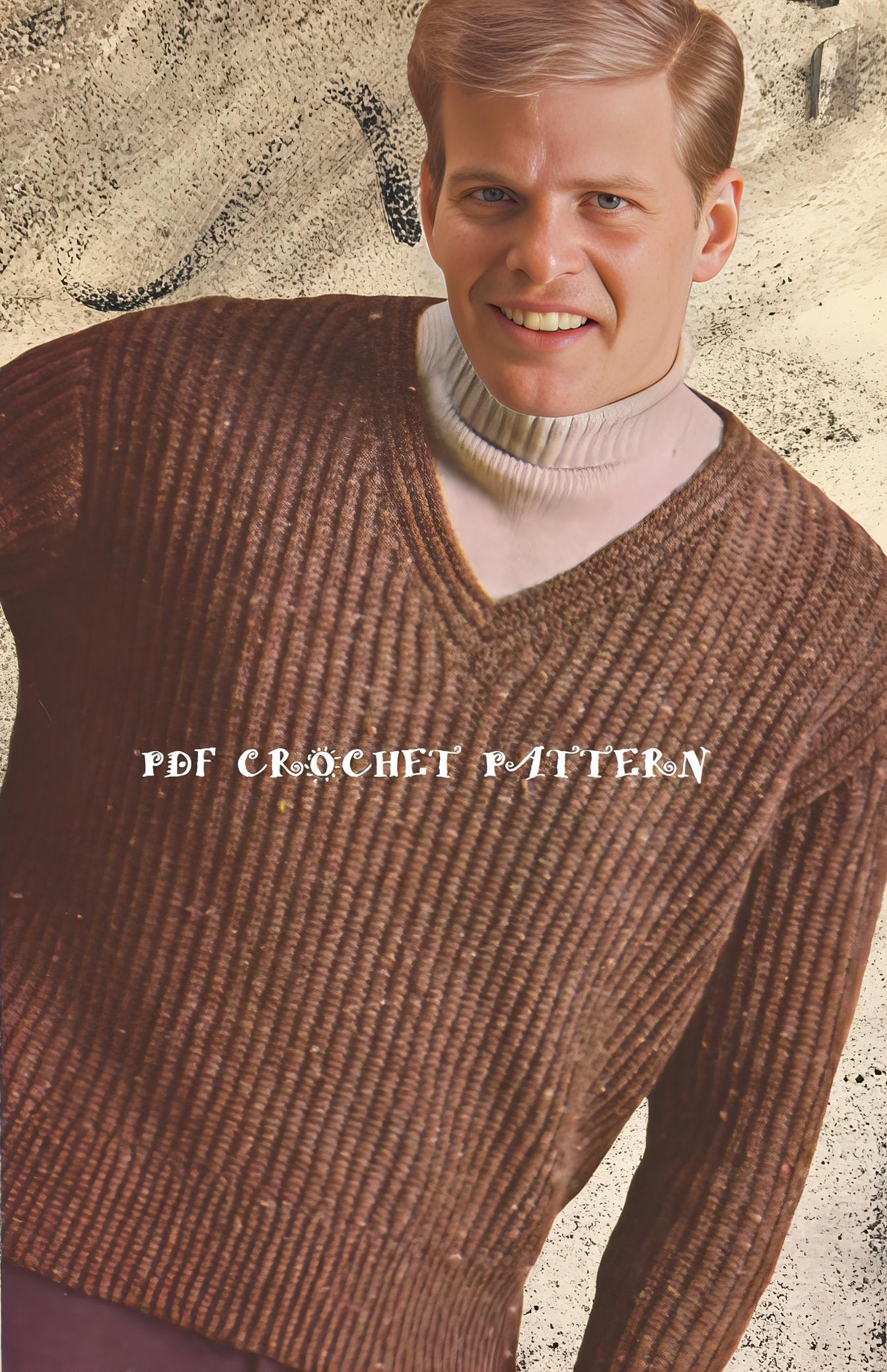 Suéter con cuello en V para hombre: patrón de crochet en PDF para