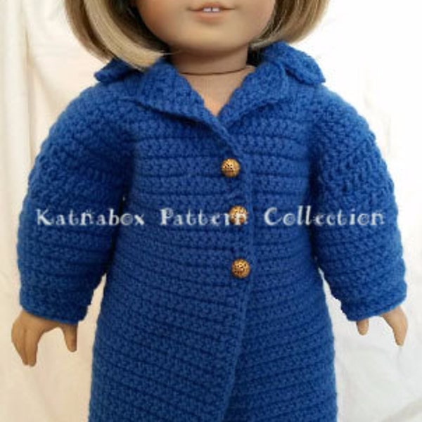 Crochet 18 Inch Doll Long Coat Pattern #KC0306, Intermediate Skill Level, PDF Crochet Pattern