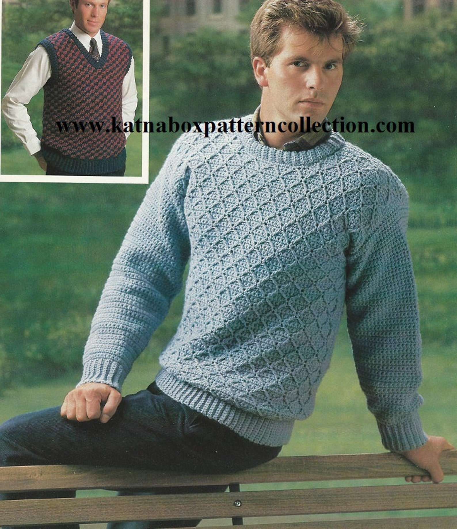 Crochet Mens Diamond Patterned Pullover Pattern KC0594 - Etsy