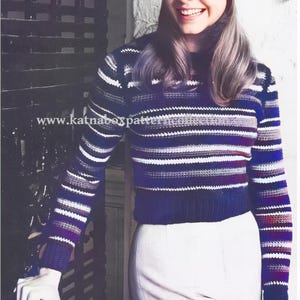 Ladies &quot;Striped Sweater and Hat&quot; Crochet PDF Pattern Set - Advanced Skill Level