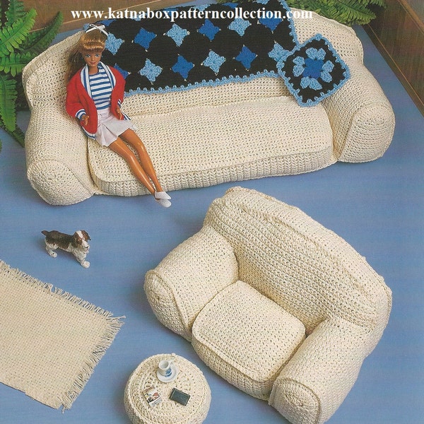 Crochet Fashion Doll Furniture Sitting Pretty Pattern Set #KC0887, Niveau de compétence intermédiaire, Crochet PDF DIGITAL Pattern