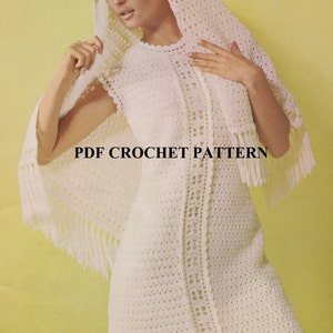 Crochet Ladies Dress and Fringed Stole Pattern Set #KC1364, Intermediate Skill Level, Crochet PDF Digital Pattern
