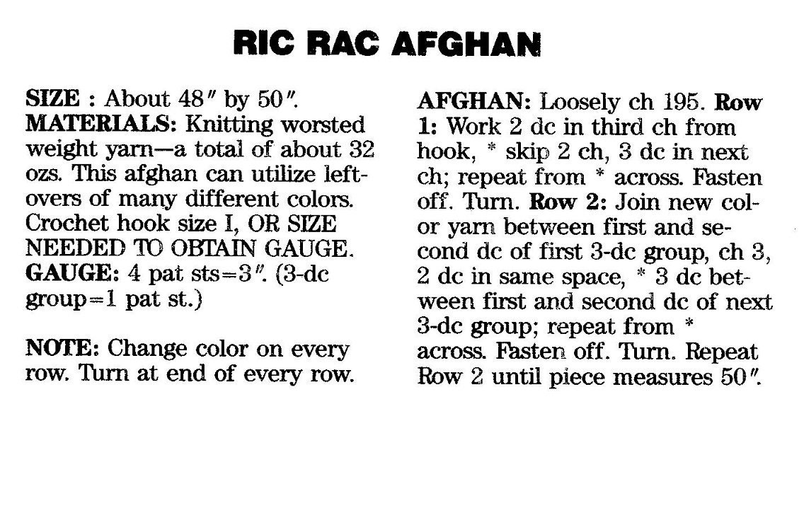 Crochet ric Rac Afghan Pattern KC1693 Beginner Etsy
