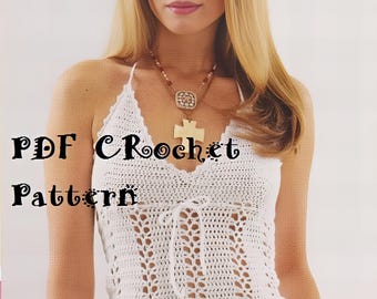 Lady&#39;s White Hot Halter Top Crochet PDF (Digital Delivery Only) Pattern, Intermediate Skill Level