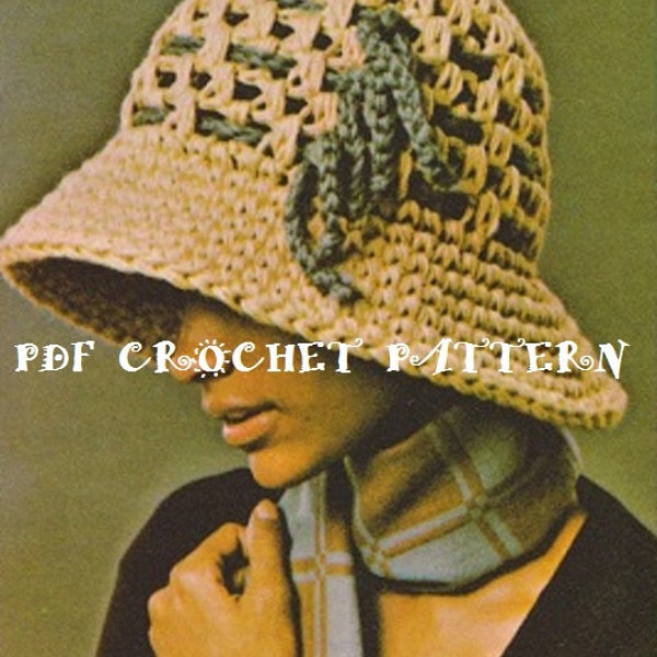 Crochet Ladies' Big Brim Cloche Hat Pattern #KC1174, Intermediate Skill Level, Crochet PDF Pattern