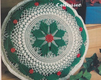 Crochet "Holly-Wreath" Pillow Pattern #KC1050, Advanced Skill Level, Crochet PDF Digital Pattern