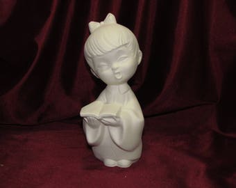 Ceramic Bisque Vintage Little Girl Choir - Caroler with a Book Ready to Paint U Paint Christmas Winter Cute