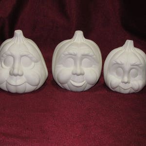 Ceramic Bisque Pumpkin Family 3 Pieces U-Paint Jack O Lantern Halloween Fall Ready to Paint Unpainted DIY image 1
