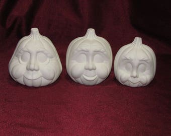 Ceramic Bisque Pumpkin Family 3 Pieces U-Paint Jack O Lantern Halloween Fall  ~ Ready to Paint Unpainted DIY