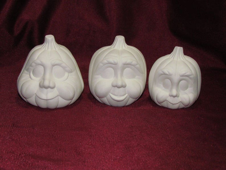 Ceramic Bisque Pumpkin Family 3 Pieces U-Paint Jack O Lantern Halloween Fall Ready to Paint Unpainted DIY image 1