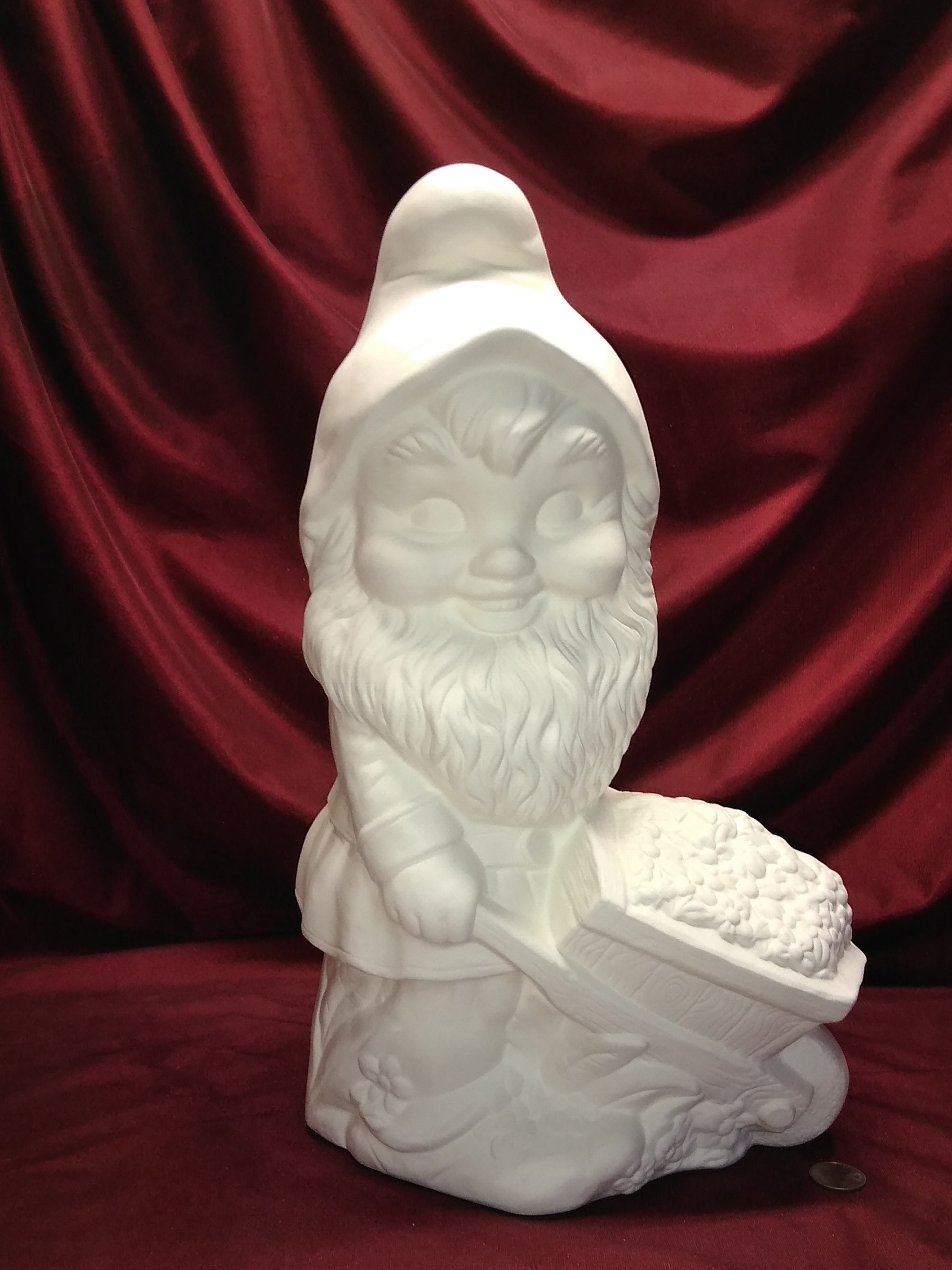 Ceramic Bisque UPaint Large Garden Gnome with a Wheelbarrow Etsy