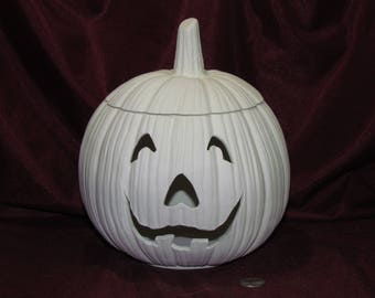 Ceramic Bisque Pumpkin with a Lid U-Paint Jack O Lantern Halloween Fall  ~ Ready to Paint Unpainted DIY