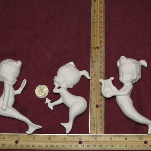 Ceramic Bisque U-Paint Mermaid, Bubbles fashion and Babies Wall Hanging Ready to Paint Unpainted DIY Fantasy Vintage