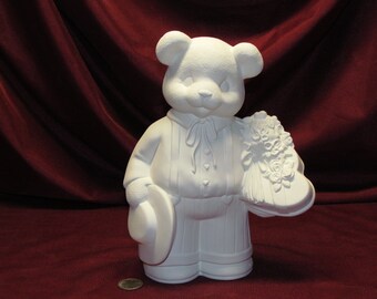 Ceramic Bisque Valentine's Day Teddy Bear Boy Ready to Paint U Paint Holiday DIY Unpainted