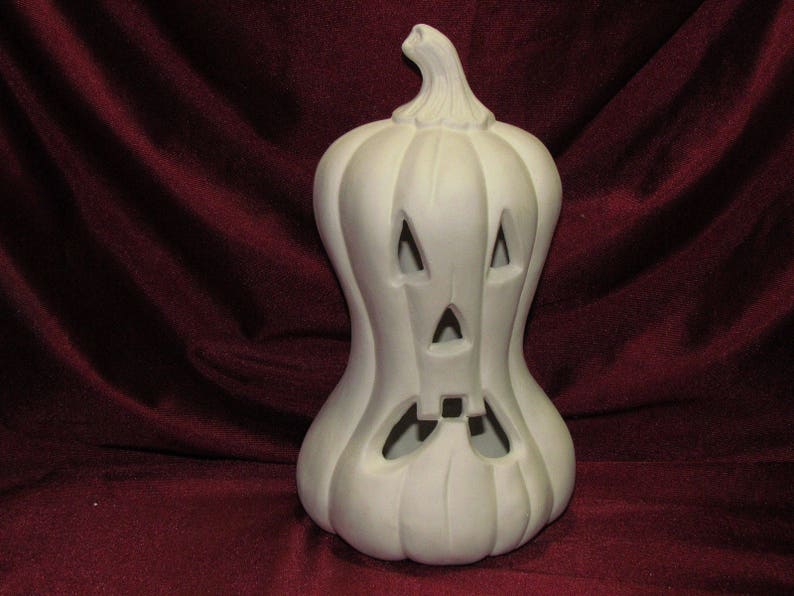 Ceramic Bisque Pumpkin With Spooky Face U-Paint Jack O Lantern Halloween Fall Ready to Paint Unpainted DIY image 1