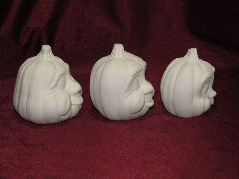 Ceramic Bisque Pumpkin Family 3 Pieces U-Paint Jack O Lantern Halloween Fall Ready to Paint Unpainted DIY image 2