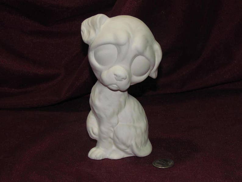 Ceramic Bisque Big Eye Eyed Dog U-Paint Ready to Paint DIY Unpainted Puppy Bug Eye Canine