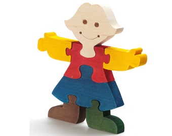 Glückliches Mädchen Holzpuzzle, Holzspielzeug für Kinder, handgefertigtes Puzzle für Kleinkinder, einfaches Puzzle, Geschenk für Kinder, Montessori Spielzeug für Babys