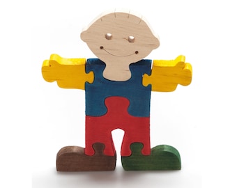 Handmade Wooden Boy Puzzle: Montessori Toddler Toy