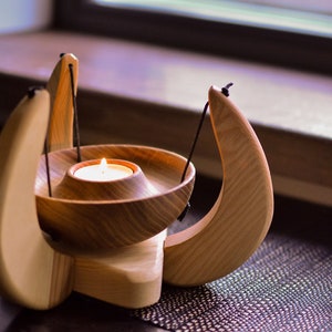 Candelabro de madera, candelabro de madera para velas de té, candelabro único hecho a mano, decoración contemporánea para el hogar, idea de regalo única
