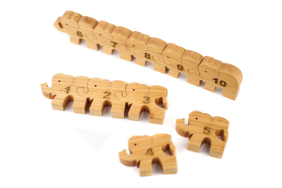Wooden Elephant Number Puzzle for Kids Montessori Babytoys Etsy