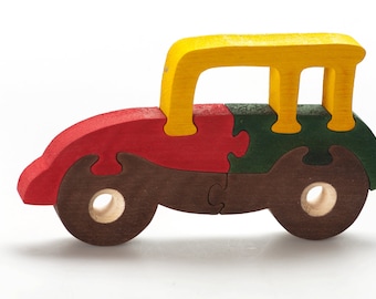 Wooden Car Puzzle for Toddler, Wooden Handmade Jigsaw Puzzle, Montessori Toy, Baby Boy Gift, Easy Big Pieces Puzzle, Wooden Toy