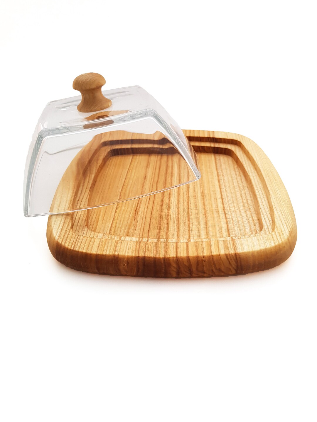 Wooden Butter Dish With Glass Lid, Cheese Dish With Glass Lid, Covered
