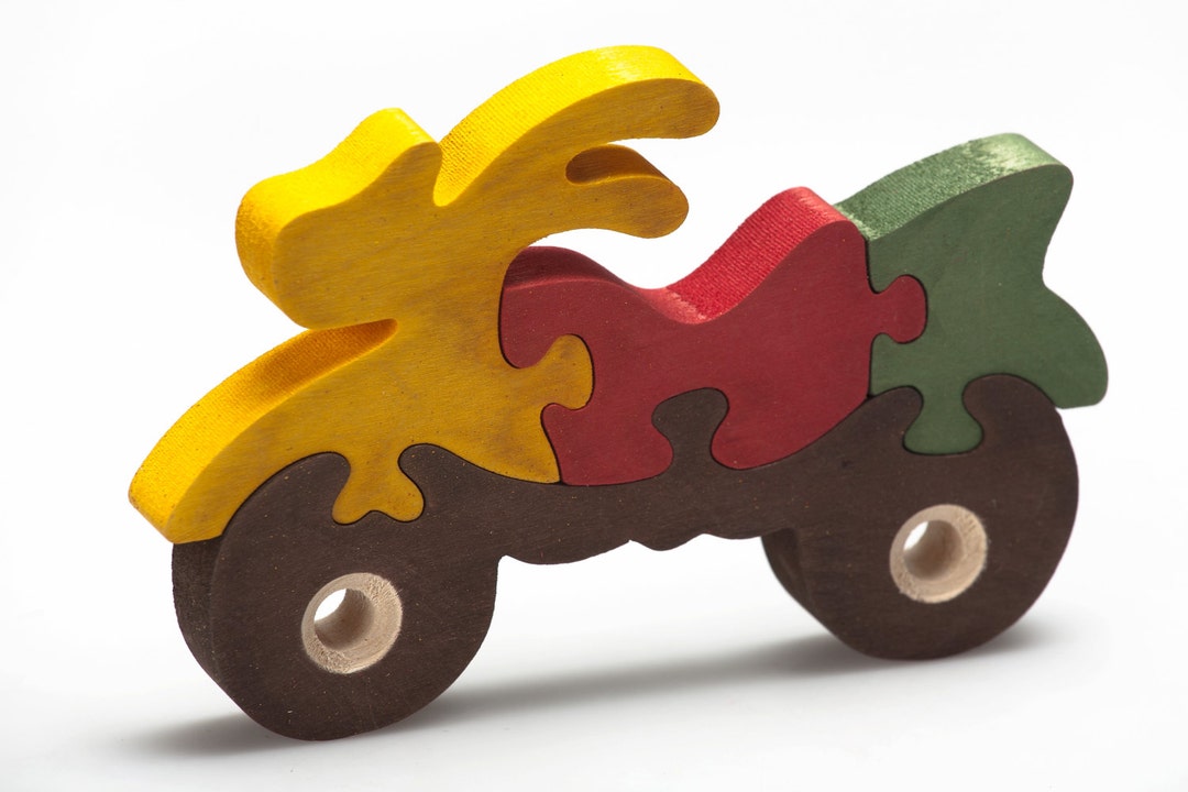 Wooden Motorcycle Puzzle, Handmade Jigsaw Puzzle for Kids, Toddler ...