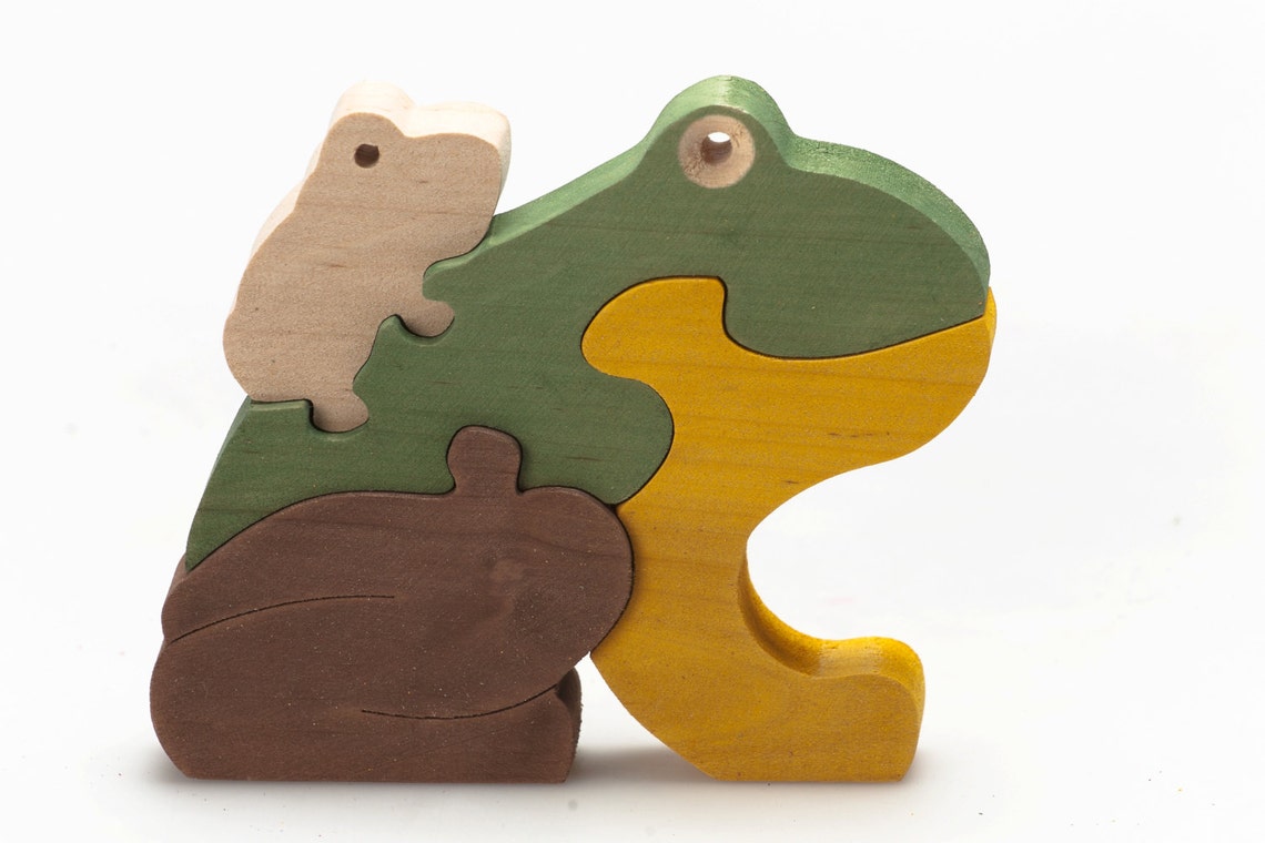 Handmade Wooden Frog Puzzle Wooden Animal Jigsaw Puzzle Kids Etsy