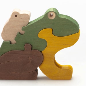 Handmade Wooden Frog Puzzle, Wooden Animal Jigsaw Puzzle, Kids Brain Teasers, Fine Motor Skills Toys, Easy Puzzle for toddlers