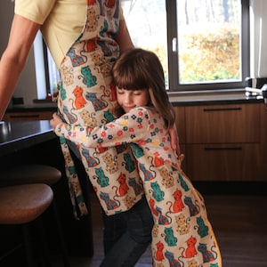 Linen Cats Apron for Kids, Cute Handmade Kids Apron, Child Apron with Cute Kittens, Kitchen Accessories for Children
