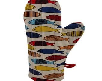 Ofenhandschuh aus Leinenmischung: Buntes Fisch Design