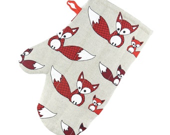 Linen Fox Oven Mitt (1 pc), Sustainable Kitchen Glove, Protective Oven Mitt, Handmade Oven Glove, Kitchen Accessory, Cute Gift for Baker