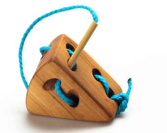 Handmade Wooden Lacing Toy: Cheese Puzzle, Motor Skill Game