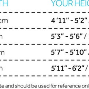 May include: A chart showing cane length in inches and centimeters, and corresponding height in feet and inches, and centimeters. The chart shows sizes XS, S, M, and L.