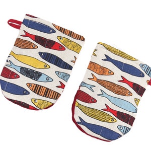 Linen Fishies Oven Mitt (1 pc), Linen Kitchen Glove, Handmade Pot Holder, Cute Oven Mitt, Protective Cooking Glove, Kitchen Accessory