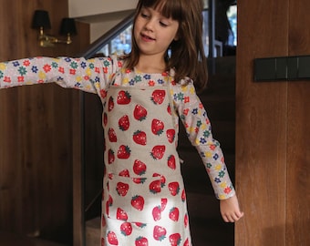 Strawberry Linen Blend Kids Apron: Handmade Kitchen Accessory