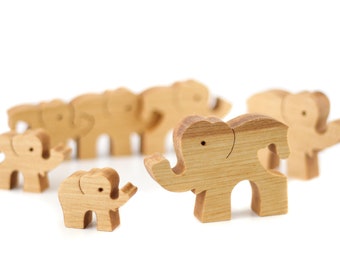 Puzzle in legno a forma di elefante: giocattolo in legno naturale da 7 pezzi per bambini piccoli