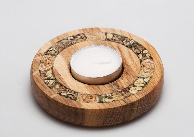 Wooden Tea Light Holder Decorated With Dried Flowers Stalks Etsy