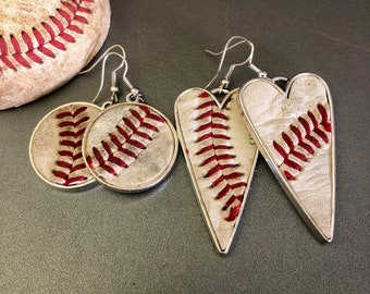 Used Leather Baseball Earrings, Upcycled Earrings, Heart Earrings, Baseball Mom Gift, Baseball Coach Gift, Baseball Jewelry, Sports Jewelry