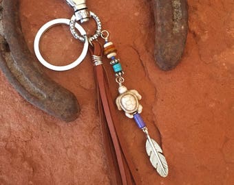 Sea turtle key chain, sea turtle leather purse tassel, sea turtle backpack charm, sea turtle lover gift, ocean gifts, beach gift