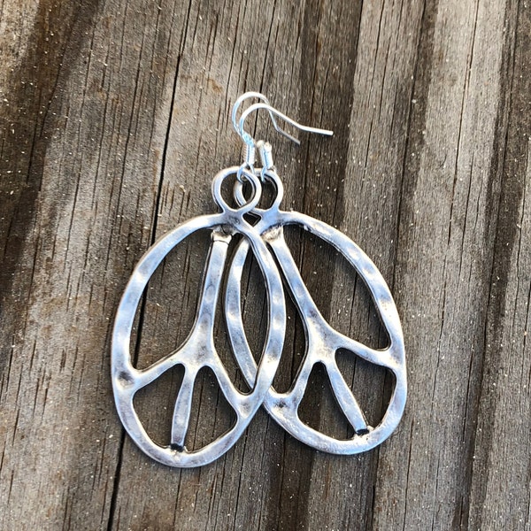 Large Silver Peace Sign Earrings, Hippie Earrings, 60's Jewelry, Free Spirit, Boho, Flower Child, peace Sign Jewelry, Gift for Her