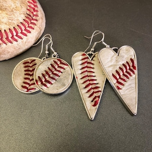 Used Leather Baseball Earrings, Upcycled Earrings, Heart Earrings, Baseball Mom Gift, Baseball Coach Gift, Baseball Jewelry, Sports Jewelry