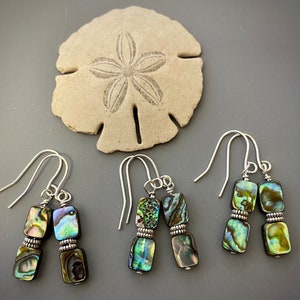 Abalone Shell Dangle Earrings, Rectangle, Iridescent,  Ocean, Sea Shell